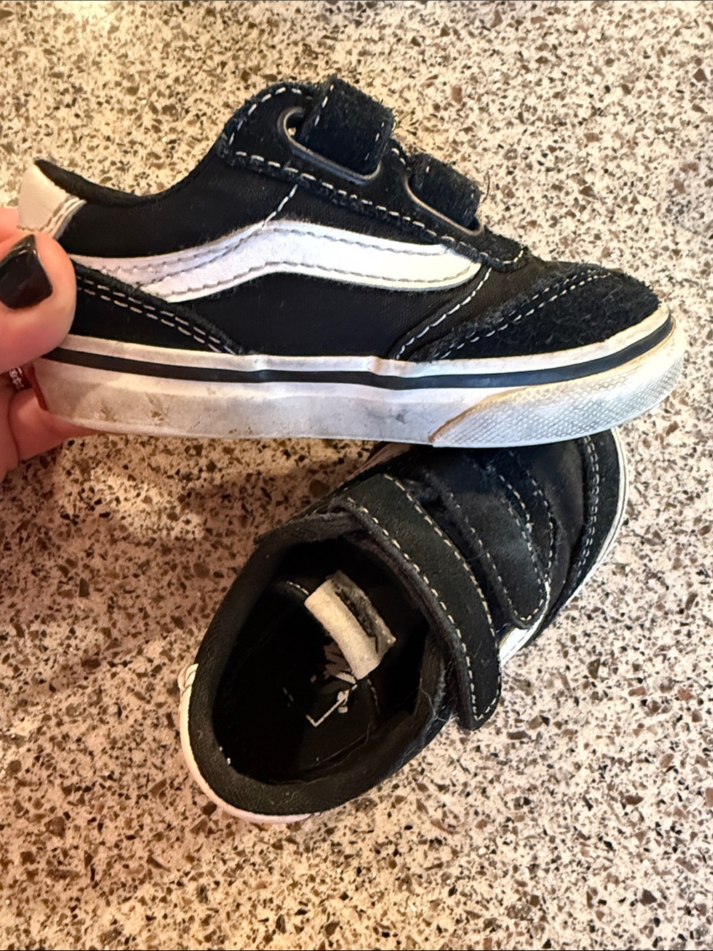 Vans Kids Black and White Velcro Skate Sneakers